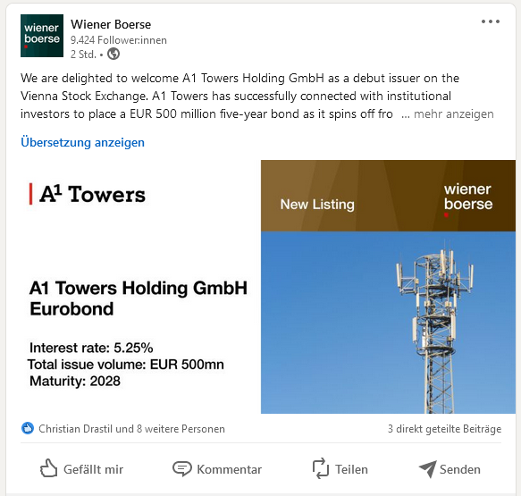 Linkedin Wiener Börse Telekom Towers Anleihe